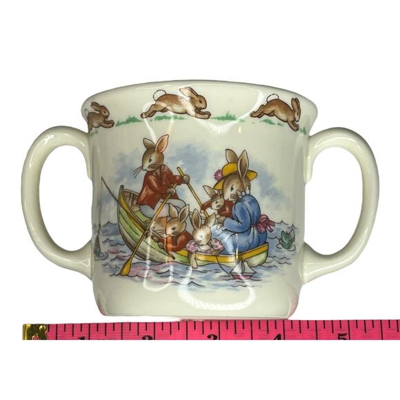 Royal Doulton BUNNYKINS MUG Double Handle Kids Cup Bunny Fishing Boat Crab NWOT - Picture 4 of 9